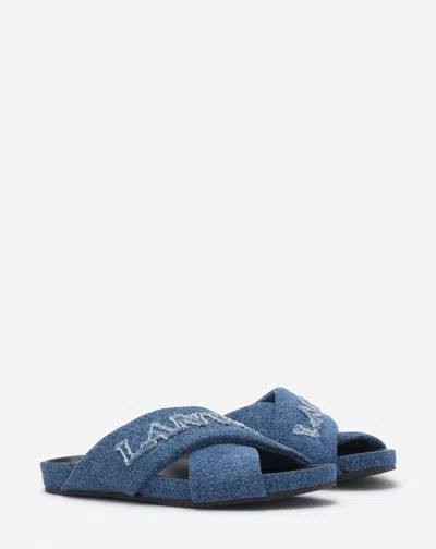 Lanvin Crossover Open Toe Denim Slides