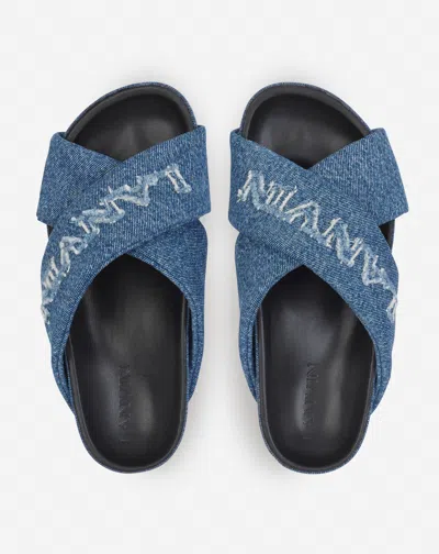 Lanvin Crossover Open Toe Denim Slides