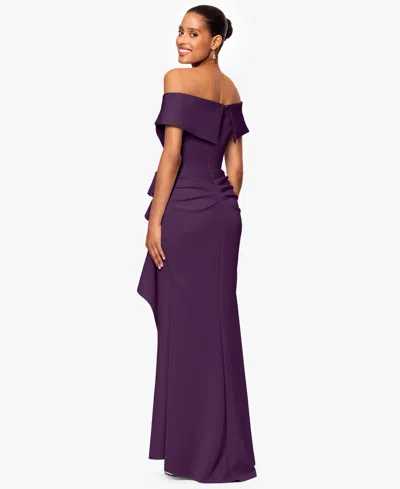 Xscape Scuba Off-the-shoulder Gown