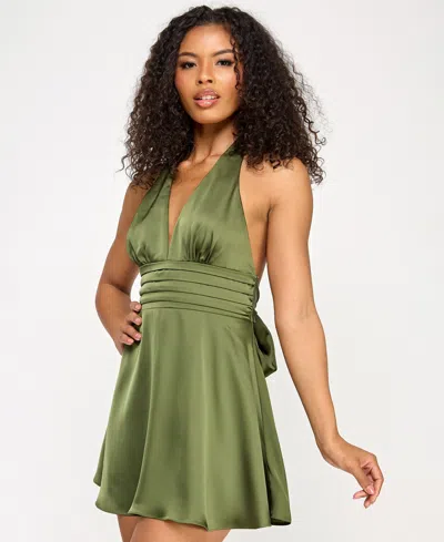 Seni & Cade Juniors' Plunge-neck Satin A-line Dress