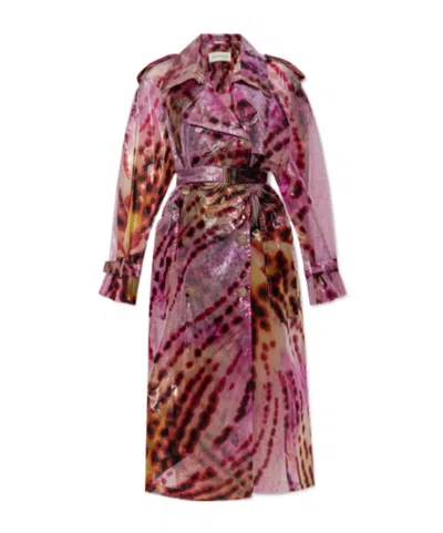 Dries Van Noten Womens Fuchsia Abstract-print Semi-sheer Shell Trench Coat Xs In Multi