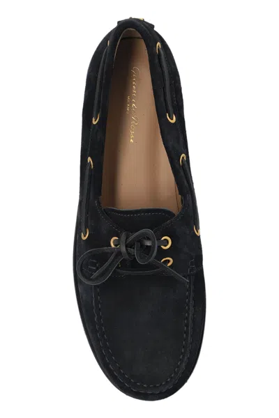 Gianvito Rossi Suede Boat Shoes In Black