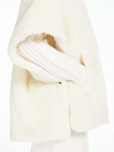 Max Mara Cape In Alpaca And Wool Teddy Fabric In White