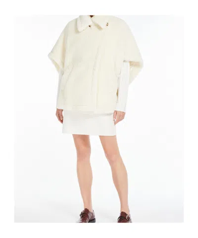 Max Mara Cape In Alpaca And Wool Teddy Fabric In White