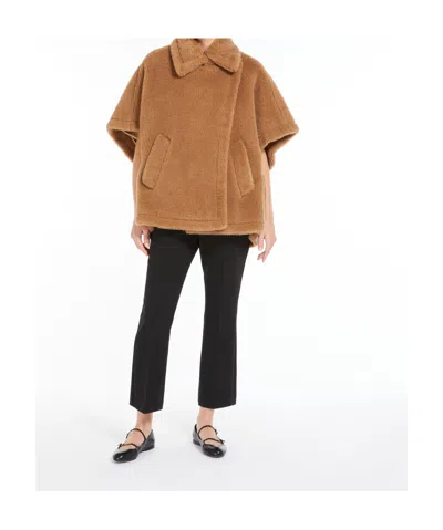 Max Mara Silk Base Camel Hair Wrap Jacket In Brown