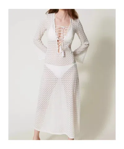 Twinset Open-knit Beach Dress In Gray