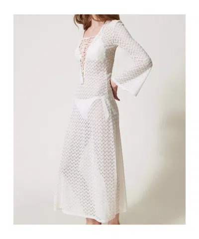 Twinset Open-knit Beach Dress In Gray