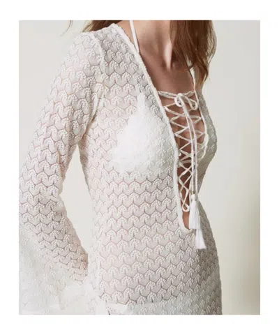 Twinset Open-knit Beach Dress In Gray