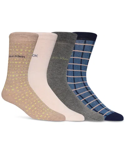 Calvin Klein Men's Crew Length Dress Socks, Assorted Patterns, Pack Of 4 In Multi
