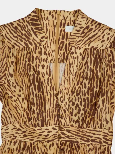 Zimmermann Cascadian Leopard Print Long Sleeve Linen Midi Dress In Brown