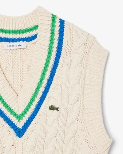 Lacoste V-neck Cable Knit Vest In White
