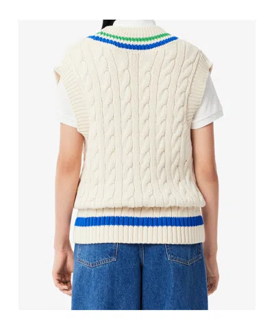 Lacoste V-neck Cable Knit Vest In White
