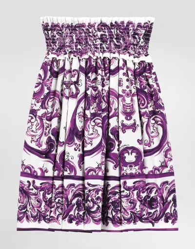 Dolce & Gabbana Majolica-print Poplin Skirt In Neutral