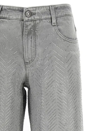 Ermanno Scervino Crystal Embellished Denim Pockets In Gray