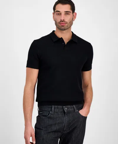 Guess Men's Raymond Short Sleeve Textured Polo Shirt In Black