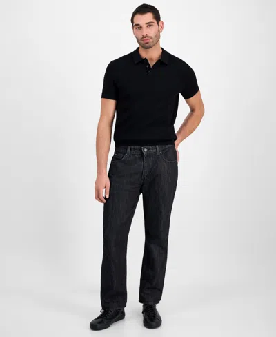 Guess Men's Raymond Short Sleeve Textured Polo Shirt In Black
