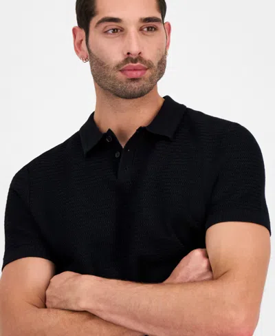 Guess Men's Raymond Short Sleeve Textured Polo Shirt In Black