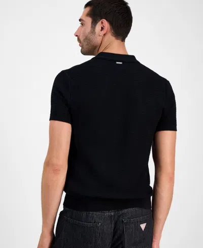 Guess Men's Raymond Short Sleeve Textured Polo Shirt In Black