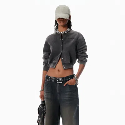Alexander Wang Black Cotton Terry Shrunken Cardigan