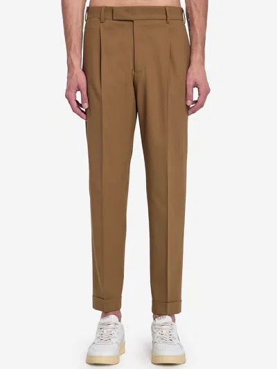 Pt Torino Feather-detail Tailored Trousers In Brown