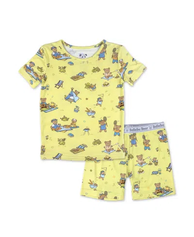 Bellabu Bear Teddy Bear Picnic Kids 2-piece Short Sleeve & Shorts Pajama Set In Yellow