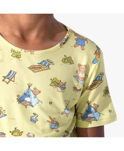 Bellabu Bear Teddy Bear Picnic Kids 2-piece Short Sleeve & Shorts Pajama Set In Yellow