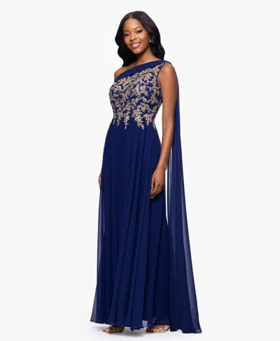 Betsy & Adam Women's Embroidered Off-the-shoulder Dress In Blue