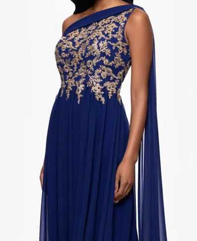 Betsy & Adam Women's Embroidered Off-the-shoulder Dress In Blue
