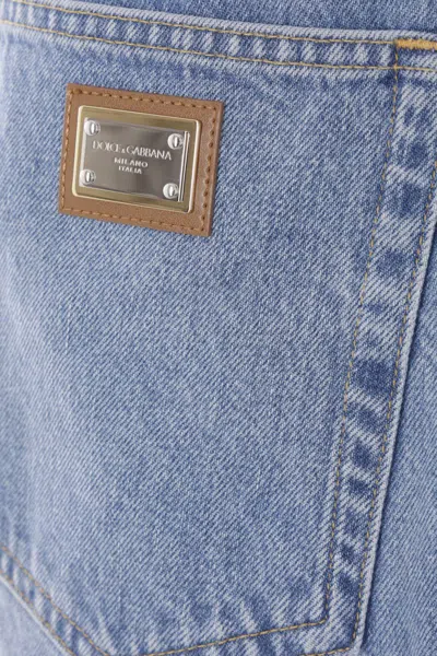 Dolce & Gabbana Blue Five Pocket Jeans With Metallic Logo Patch On The Back In Denim Woman In Blue