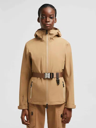 Moncler Fex Hooded Shell Jacket Beige In Brown