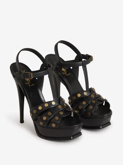 Saint Laurent Black Tribute Sandals With Studs And Platform For Women In Black