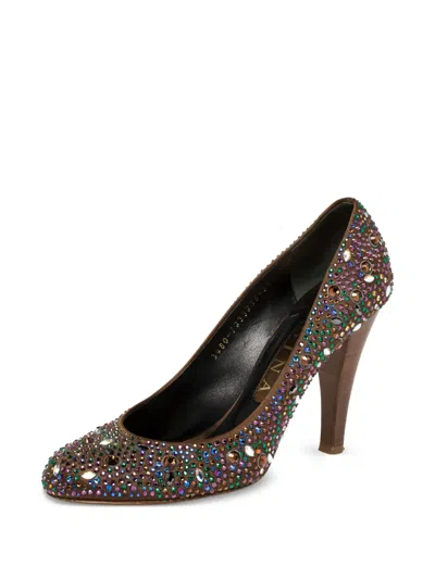 Pre-owned Gina  100mm Round-toe Crystal-embellishments Pumps
