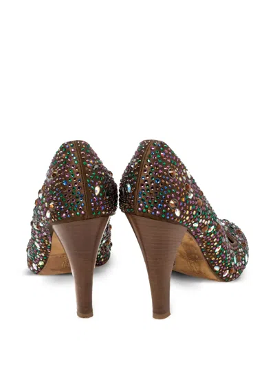 Pre-owned Gina  100mm Round-toe Crystal-embellishments Pumps