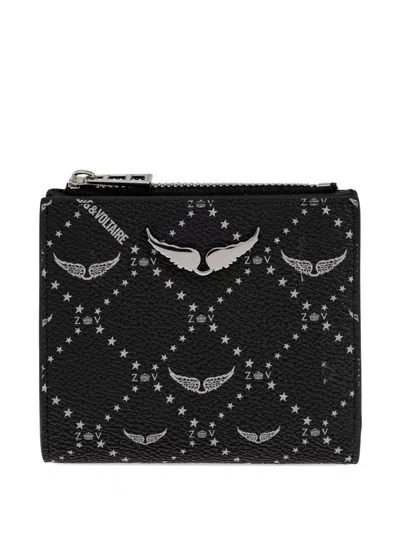 Zadig & Voltaire Wings-plaque Zip-around Wallet In Black