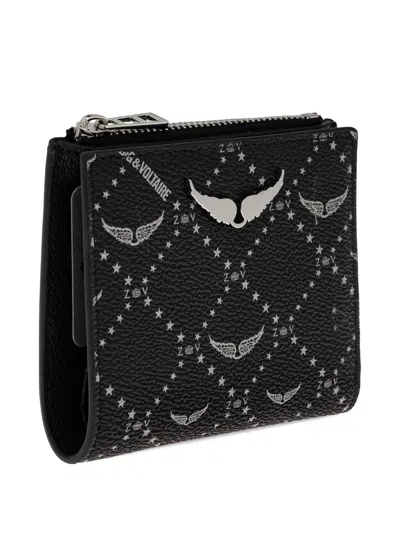 Zadig & Voltaire Wings-plaque Zip-around Wallet In Black