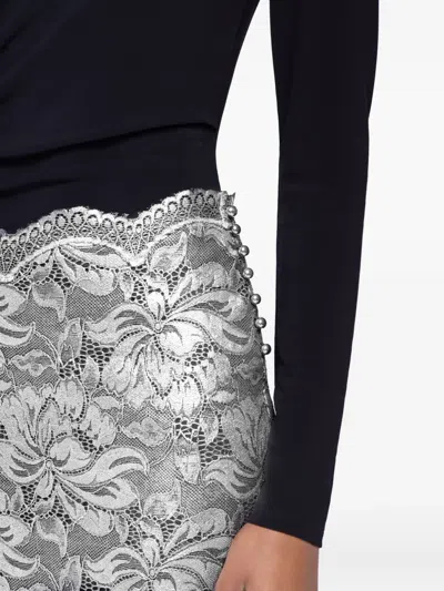 Rabanne Midi Skirt With Scalloped Waistline And Metallic Lace Fabric In Gray