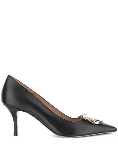 Ferragamo 70mm Maxi Gancini Leather Pumps In Black