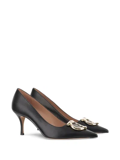 Ferragamo 70mm Maxi Gancini Leather Pumps In Black