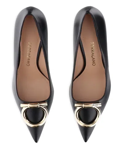 Ferragamo 70mm Maxi Gancini Leather Pumps In Black
