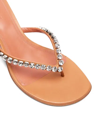 Amina Muaddi 45mm Gigi Crystal-embellished Sandals In Brown