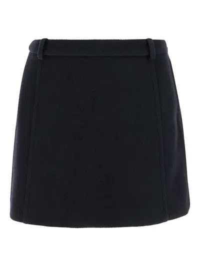 Jil Sander Herringbone Wool Mini Skirt In Black