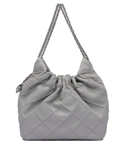 Tory Burch 'fleming' Grey Shoulder Bag With Chain-link Shoulder Strap And Double T Motif In Grained Leather Wom