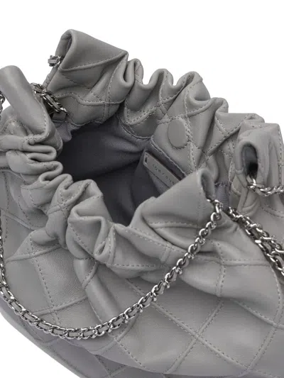 Tory Burch 'fleming' Grey Shoulder Bag With Chain-link Shoulder Strap And Double T Motif In Grained Leather Wom