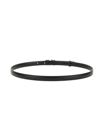 Ferragamo Double Gancio Leather Skinny Belt In Black