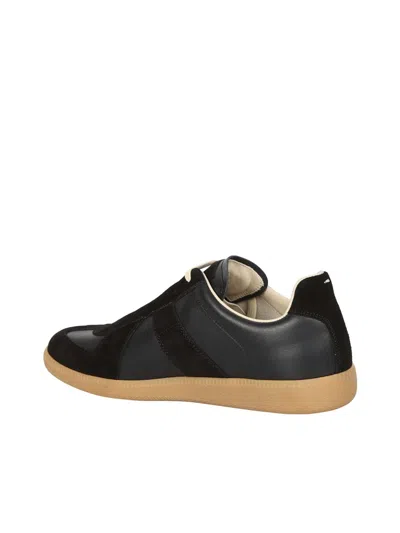 Maison Margiela Men Black Leather And Suede Replica Sneakers In Black