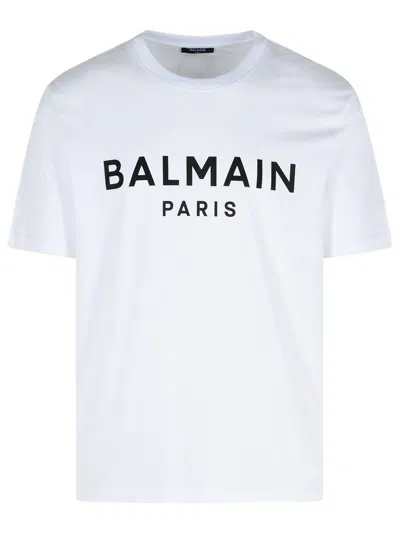 Balmain White Crewneck T-shirt With Contrasting Logo Lettering Print In White