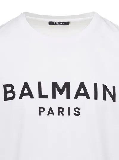 Balmain White Crewneck T-shirt With Contrasting Logo Lettering Print In White