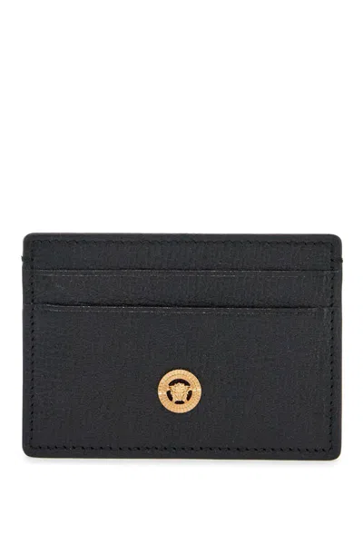 Versace Man Black Leather Medusa Biggie Card Holder In Black