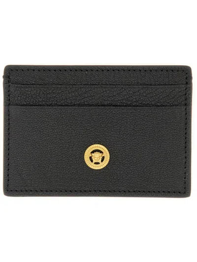 Versace Man Black Leather Medusa Biggie Card Holder In Black