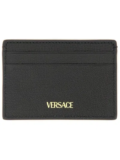 Versace Man Black Leather Medusa Biggie Card Holder In Black